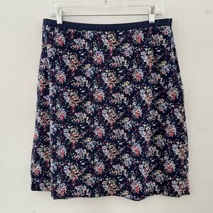 Boden A-line Skirt Women's Size 10 Blue Pink Floral Midi Skirt Cotton Multicolor